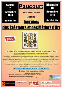 Paucourt - Journées des Créateurs et des Métiers d'Art 2018. Du 17 au 18 novembre 2018 à PAUCOURT. Loiret.  10H00
